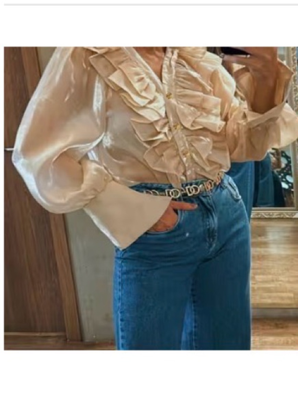 NEW🔥Elegant Cream Ruffle Satin Blouse - Women Tops